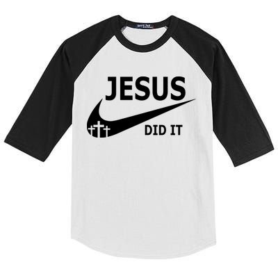 Jesus Did It My Savior Died For My Sins 3 Crosses Christian Catholic Kids Colorblock Raglan Jersey