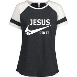 Jesus Did It My Savior Died For My Sins 3 Crosses Christian Catholic Enza Ladies Jersey Colorblock Tee