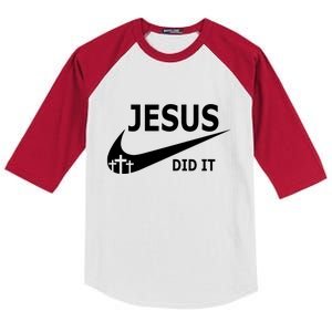 Jesus Did It My Savior Died For My Sins 3 Crosses Christian Catholic Kids Colorblock Raglan Jersey