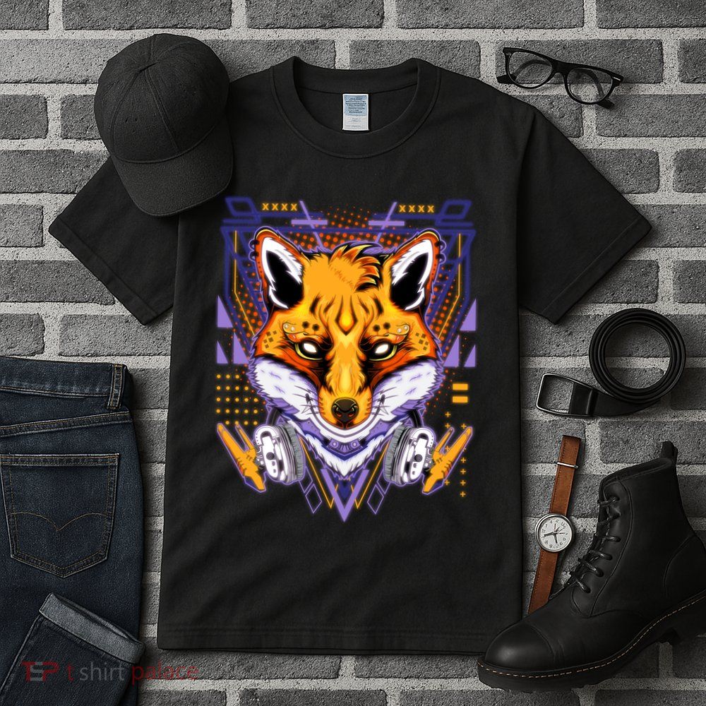 Japanese Digital Kitune Fox With Headphone Tall T-Shirt