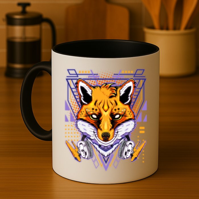 Japanese Digital Kitune Fox With Headphone Mug