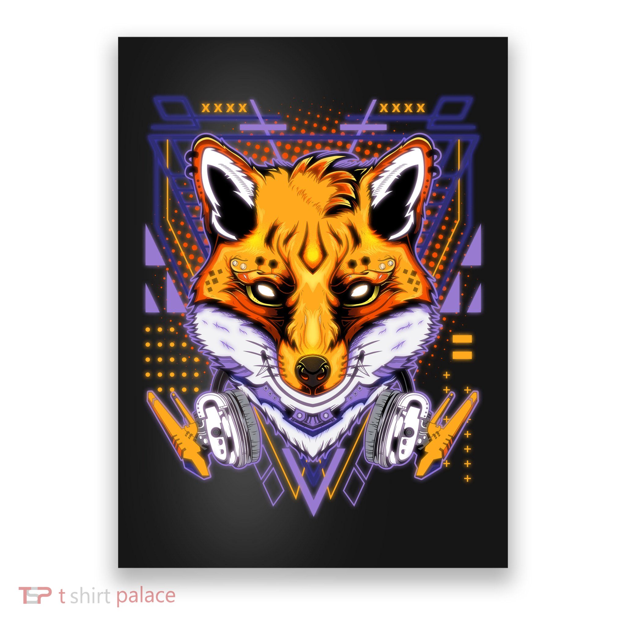 Japanese Digital Kitune Fox With Headphone Poster