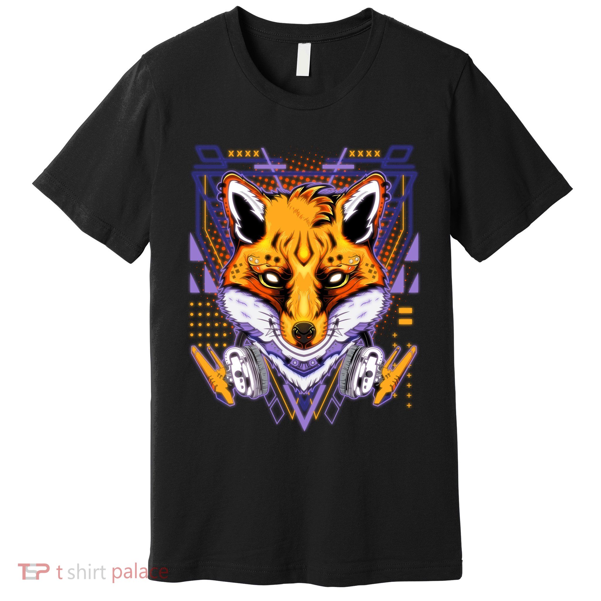 Japanese Digital Kitune Fox With Headphone Premium T-Shirt