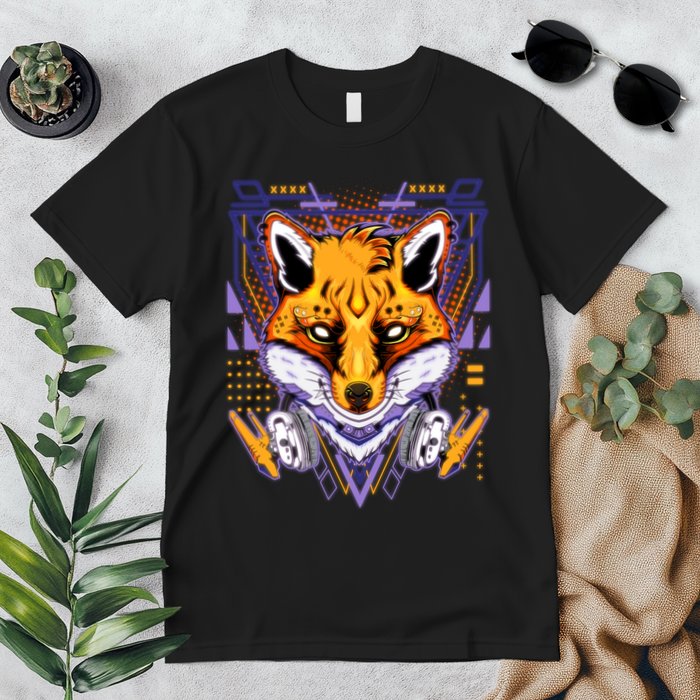 Japanese Digital Kitune Fox With Headphone Premium T-Shirt