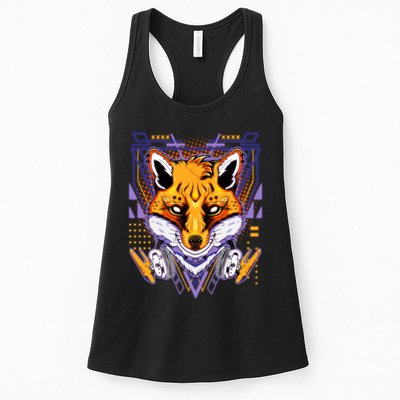 Japanese Digital Kitune Fox With Headphone Womens Tank Top