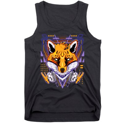 Japanese Digital Kitune Fox With Headphone Tank Top