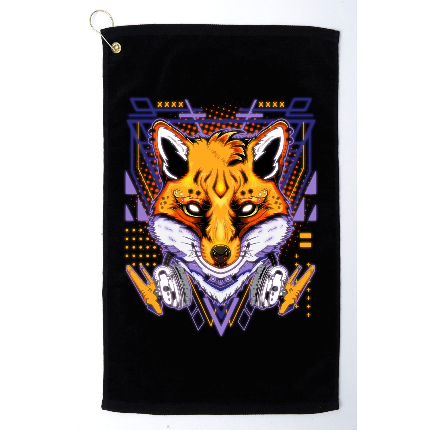 Japanese Digital Kitune Fox With Headphone Golf Towel