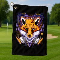 Japanese Digital Kitune Fox With Headphone Golf Towel