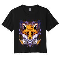 Japanese Digital Kitune Fox With Headphone Crop Top