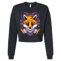 Japanese Digital Kitune Fox With Headphone Cropped Pullover Crew