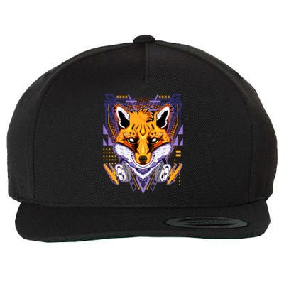 Japanese Digital Kitune Fox With Headphone Wool Snapback Cap