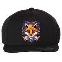 Japanese Digital Kitune Fox With Headphone Wool Snapback Cap