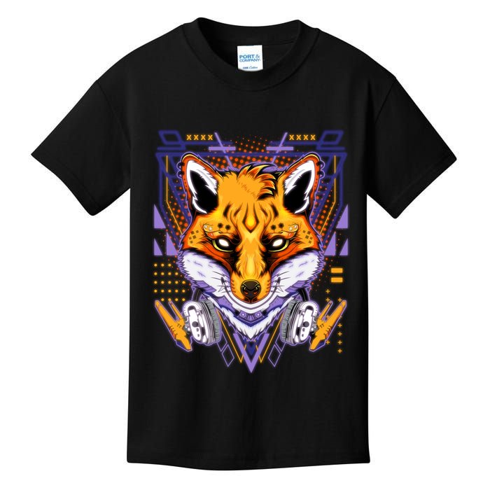 Japanese Digital Kitune Fox With Headphone Kids T-Shirt