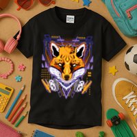 Japanese Digital Kitune Fox With Headphone Kids T-Shirt