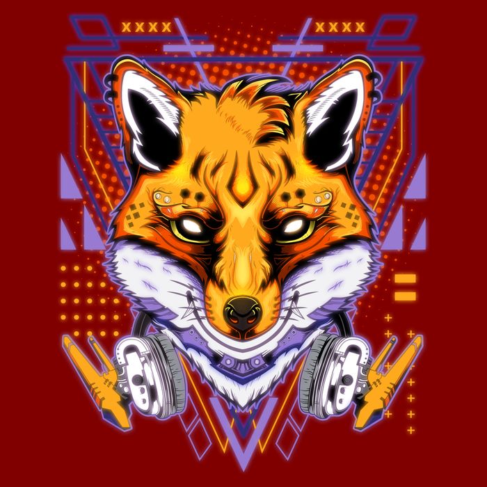 Japanese Digital Kitune Fox With Headphone Performance Shirt
