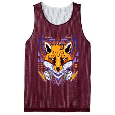 Japanese Digital Kitune Fox With Headphone Mesh Reversible Basketball Jersey Tank