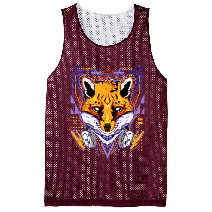 Japanese Digital Kitune Fox With Headphone Mesh Reversible Basketball Jersey Tank