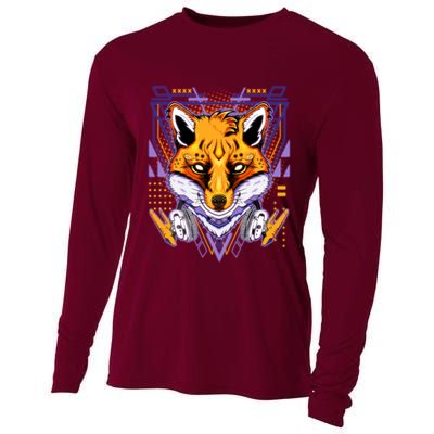 Japanese Digital Kitune Fox With Headphone Cooling Performance Long Sleeve Crew