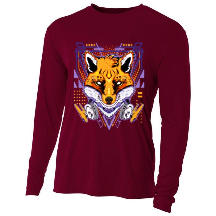 Japanese Digital Kitune Fox With Headphone Cooling Performance Long Sleeve Crew