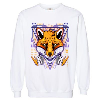 Japanese Digital Kitune Fox With Headphone Garment-Dyed Sweatshirt