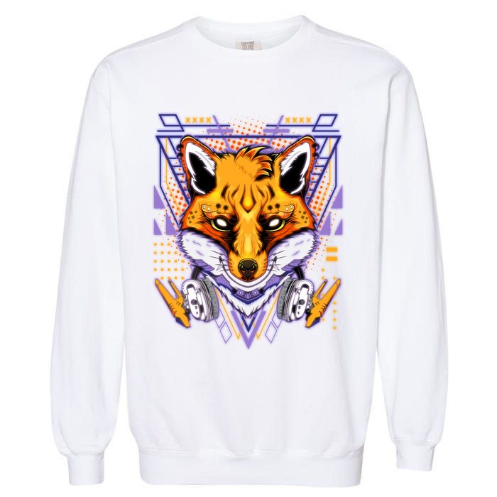 Japanese Digital Kitune Fox With Headphone Garment-Dyed Sweatshirt