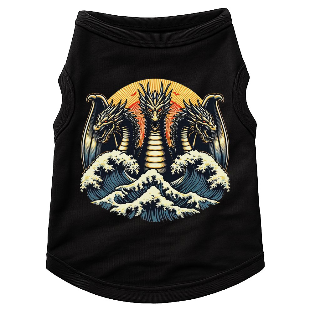 Japanese Dragon King Ghidorah Great Wave Off Kanagawa Sunset Doggie Tank