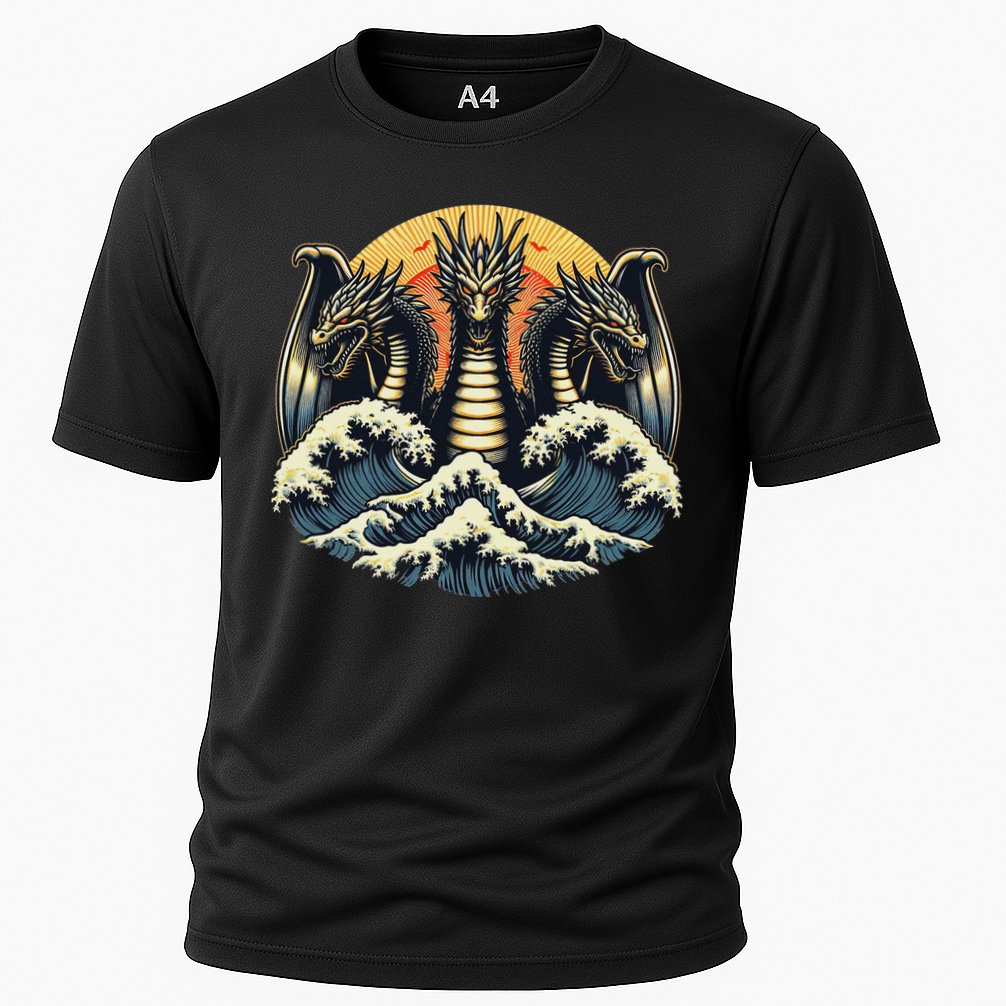 Japanese Dragon King Ghidorah Great Wave Off Kanagawa Sunset Cooling Performance Crew T-Shirt