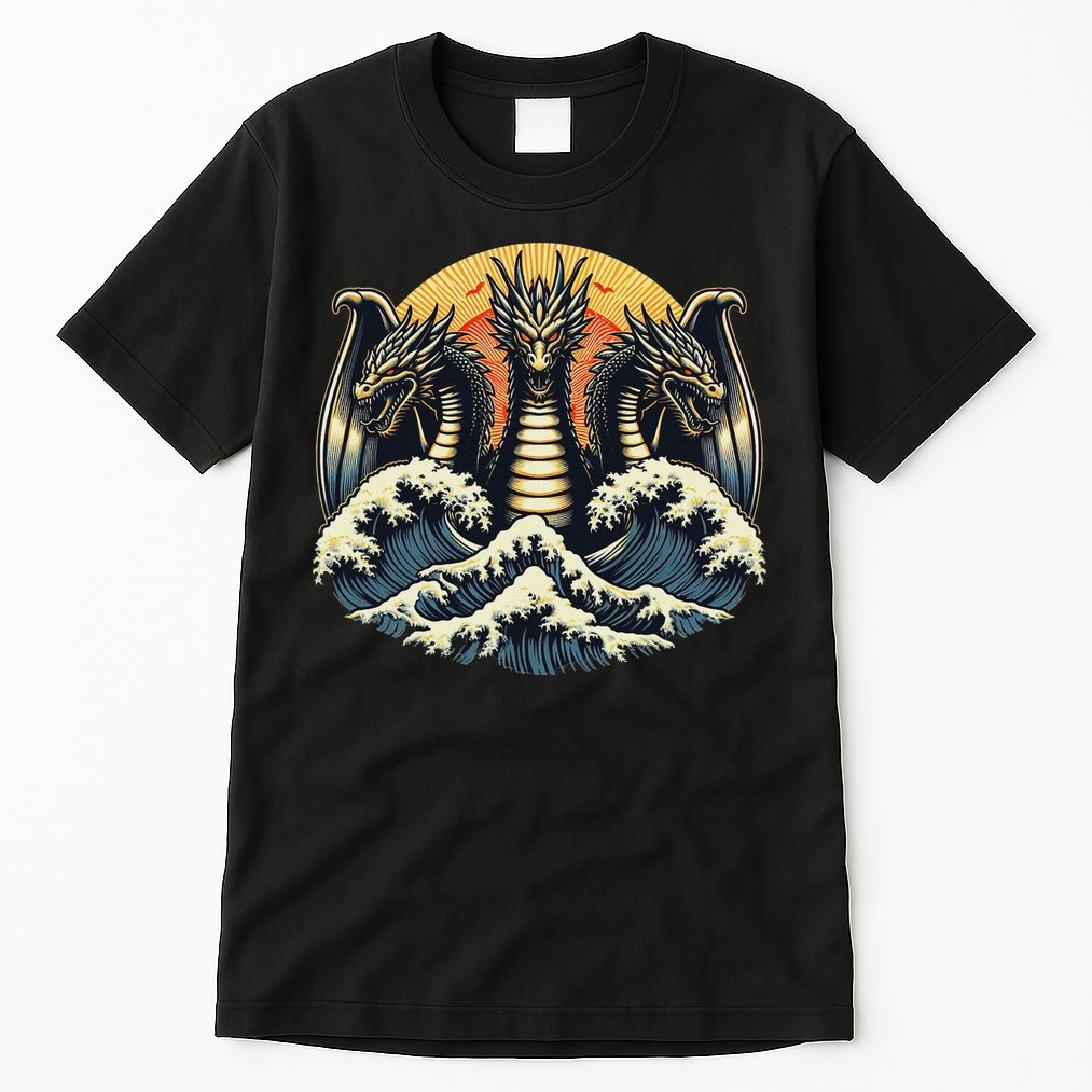 Japanese Dragon King Ghidorah Great Wave Off Kanagawa Sunset Tall T-Shirt