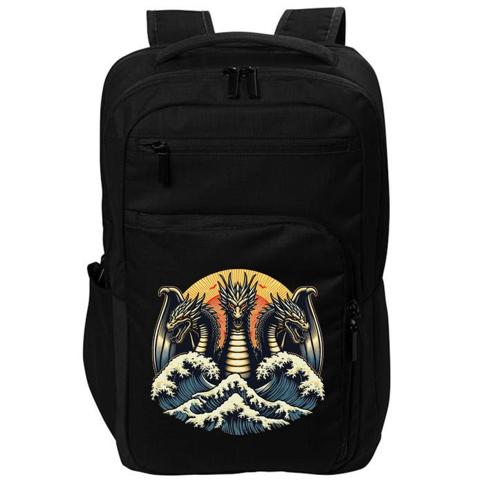 Japanese Dragon King Ghidorah Great Wave Off Kanagawa Sunset Impact Tech Backpack
