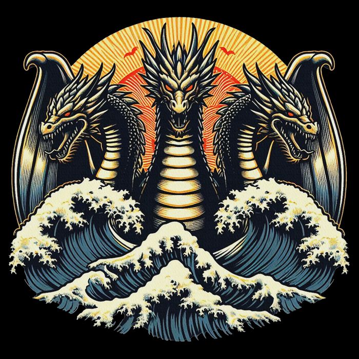 Japanese Dragon King Ghidorah Great Wave Off Kanagawa Sunset Impact Tech Backpack