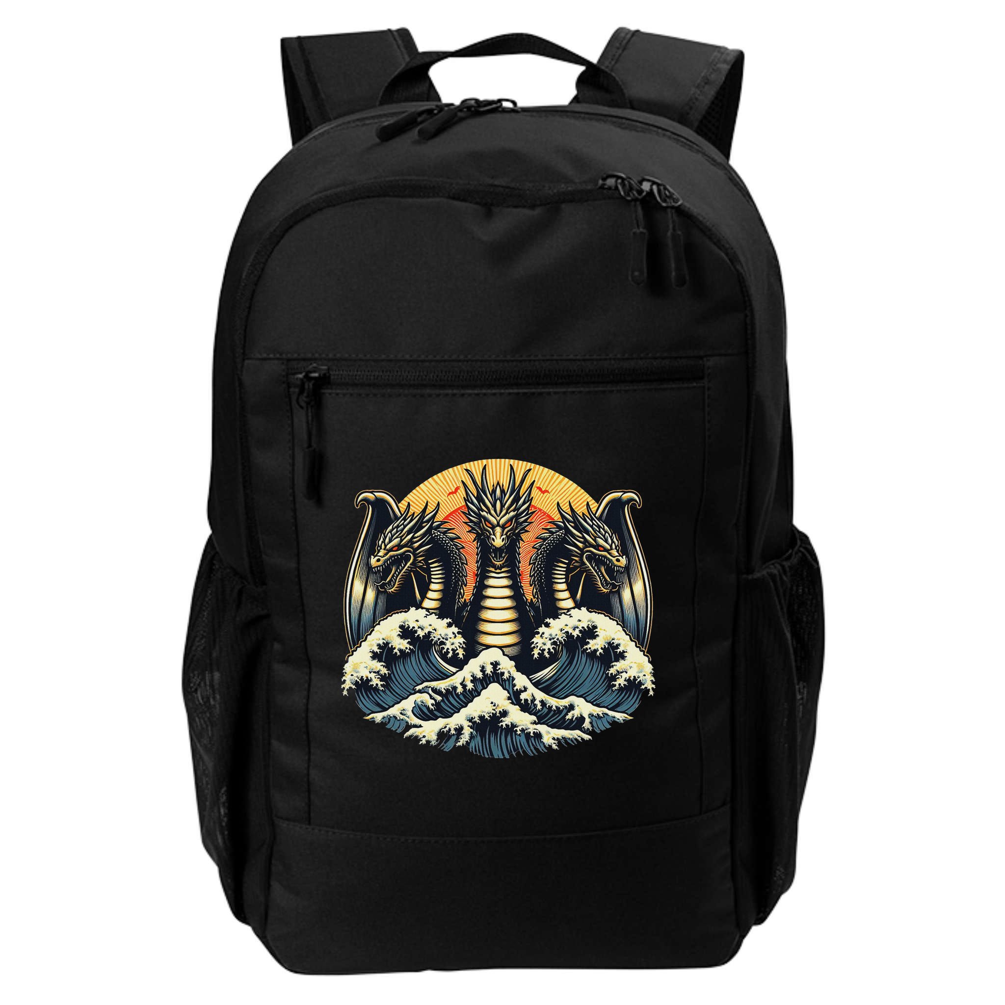Japanese Dragon King Ghidorah Great Wave Off Kanagawa Sunset Backpack