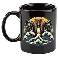 Japanese Dragon King Ghidorah Great Wave Off Kanagawa Sunset 11oz C Handle Ceramic Mug