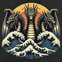 Japanese Dragon King Ghidorah Great Wave Off Kanagawa Sunset 11oz C Handle Ceramic Mug