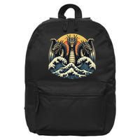 Japanese Dragon King Ghidorah Great Wave Off Kanagawa Sunset 16 in Basic Backpack