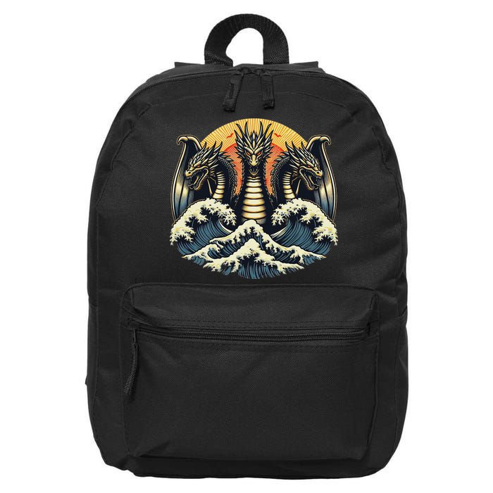 Japanese Dragon King Ghidorah Great Wave Off Kanagawa Sunset 16 in Basic Backpack