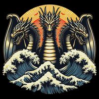 Japanese Dragon King Ghidorah Great Wave Off Kanagawa Sunset 16 in Basic Backpack