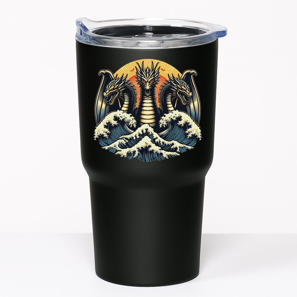 Japanese Dragon King Ghidorah Great Wave Off Kanagawa Sunset Tumbler