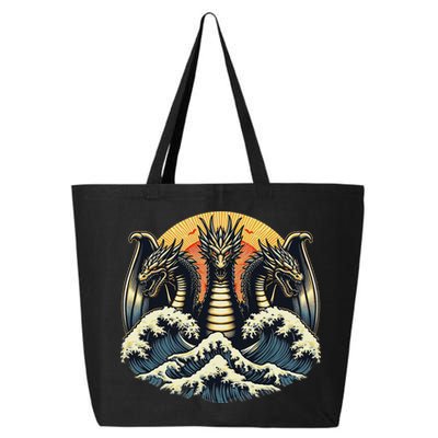 Japanese Dragon King Ghidorah Great Wave Off Kanagawa Sunset 25L Jumbo Tote