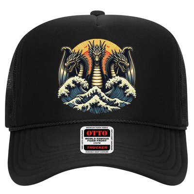 Japanese Dragon King Ghidorah Great Wave Off Kanagawa Sunset Hat