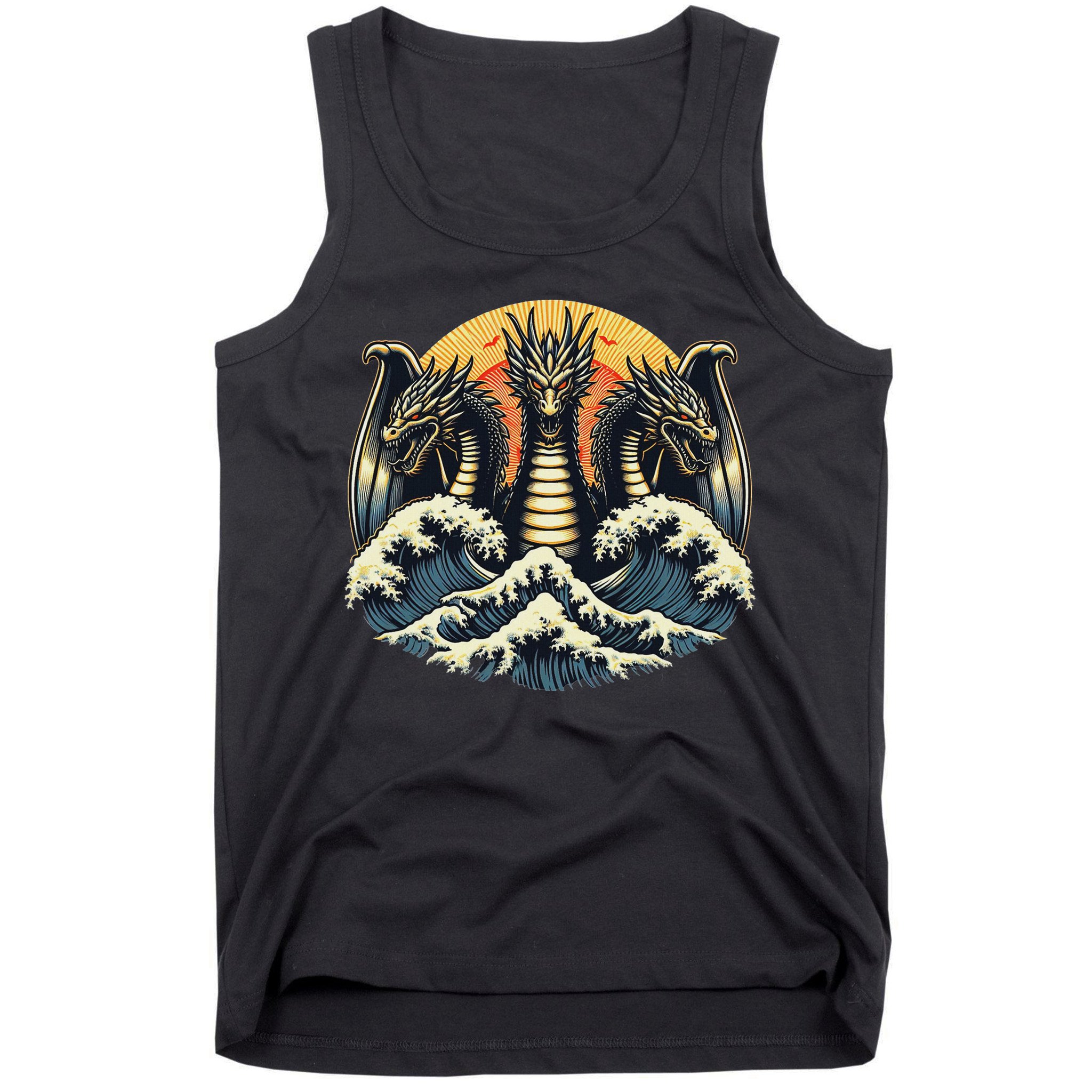 Japanese Dragon King Ghidorah Great Wave Off Kanagawa Sunset Tank Top