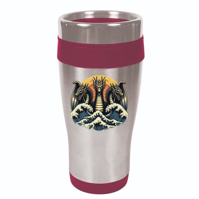 Japanese Dragon King Ghidorah Great Wave Off Kanagawa Sunset 16oz Travel Tumbler