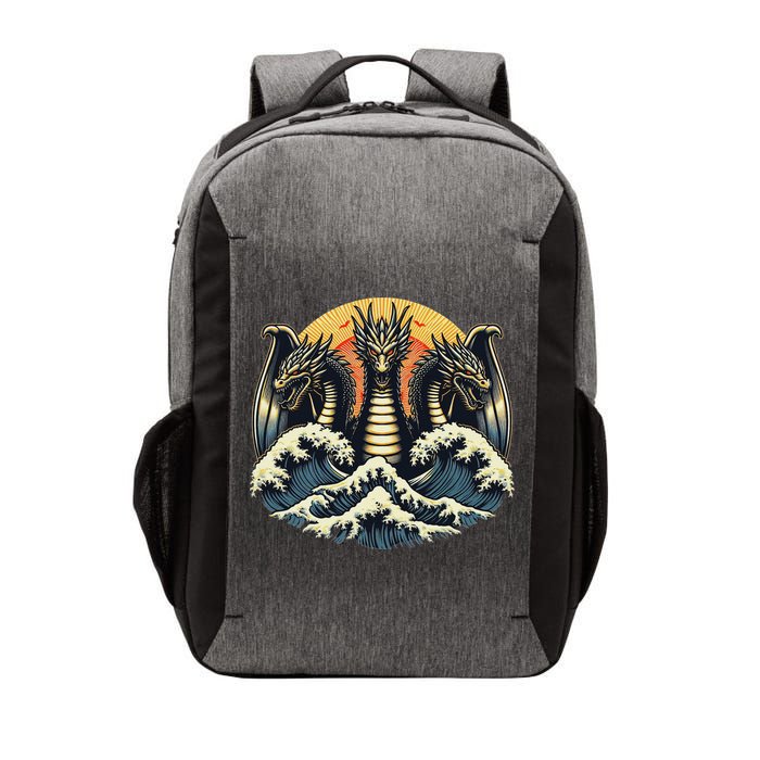 Japanese Dragon King Ghidorah Great Wave Off Kanagawa Sunset Vector Backpack