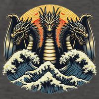 Japanese Dragon King Ghidorah Great Wave Off Kanagawa Sunset Vector Backpack