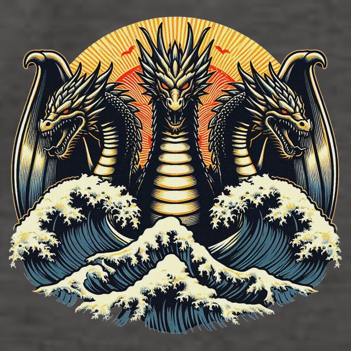 Japanese Dragon King Ghidorah Great Wave Off Kanagawa Sunset Vector Backpack