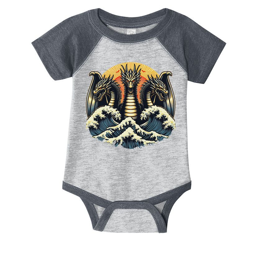 Japanese Dragon King Ghidorah Great Wave Off Kanagawa Sunset Infant Baby Jersey Bodysuit