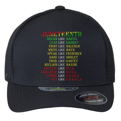 Juneteenth Dream Like Leaders Black Flexfit Unipanel Trucker Cap