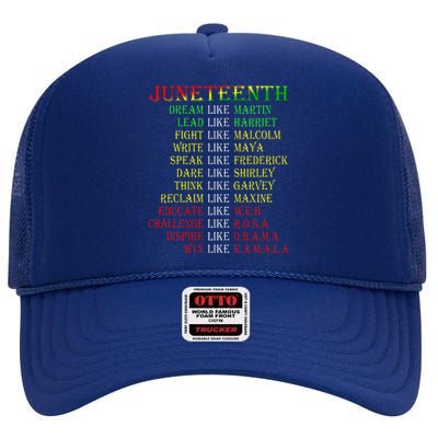 Juneteenth Dream Like Leaders Black High Crown Mesh Back Trucker Hat