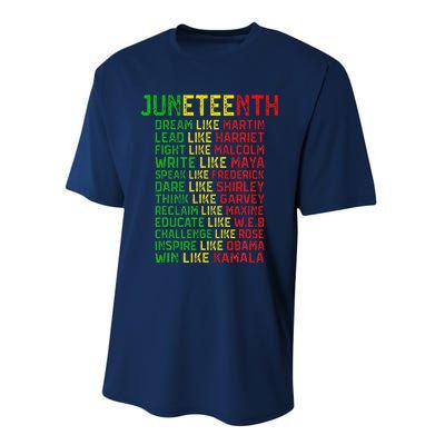 Juneteenth Dream Like Leaders Black Women Performance Sprint T-Shirt