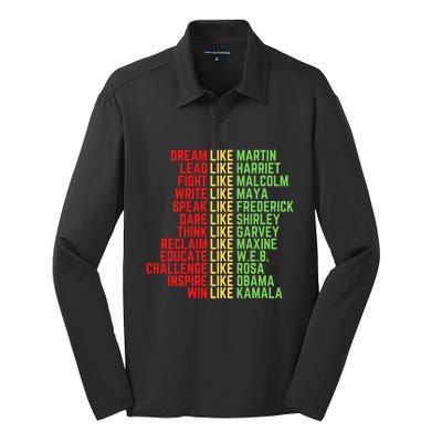 Juneteenth Dream Like Leaders Black Great Gift Silk Touch Performance Long Sleeve Polo