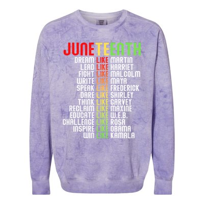 Juneteenth Dream Like Leaders Black Gift Colorblast Crewneck Sweatshirt